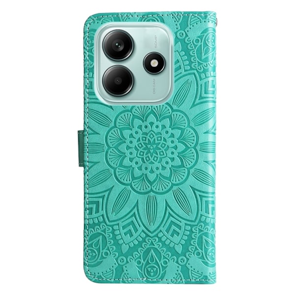 Redmi Note 14 5G - Prägad Solros Läderfodral Grön