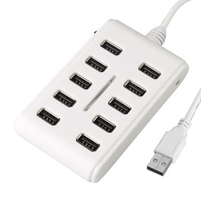 10-port USB 2.0 Hub med hög prestanda - Plug and Play (Vit)
