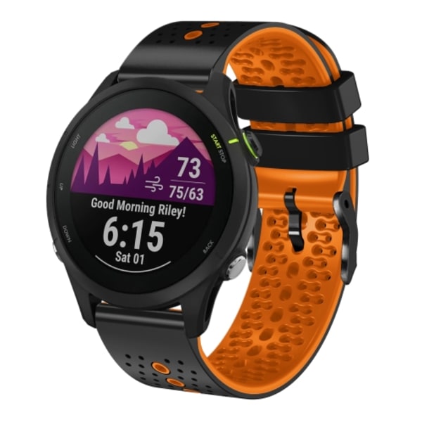 För Garmin Forerunner 255 musik 22 mm perforerat tvåfärgat watch Black-Orange