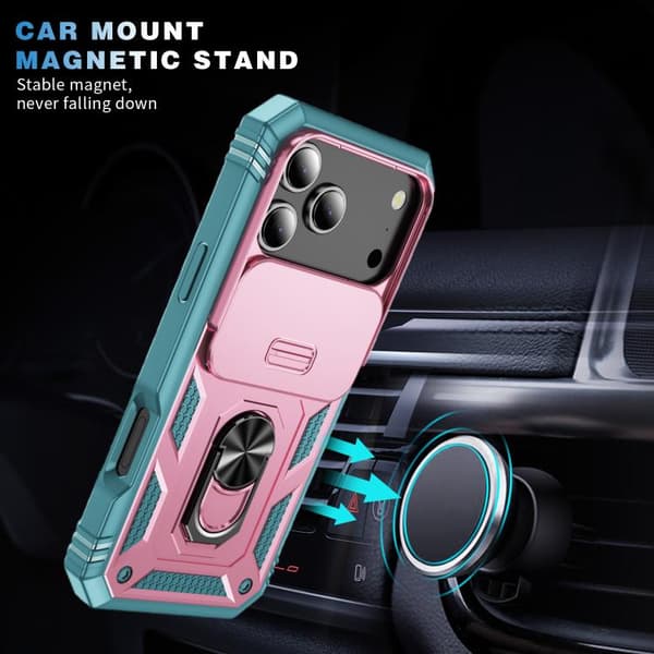 iPhone 18 Pro Max / iPhone 17 Pro Max Skal med Sliding Camshield TPU + PC och Hållare Rosa + Grön