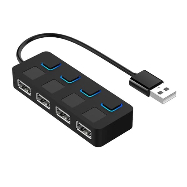 4-Port USB 2.0 Hub med 4 Strömbrytare (Svart)