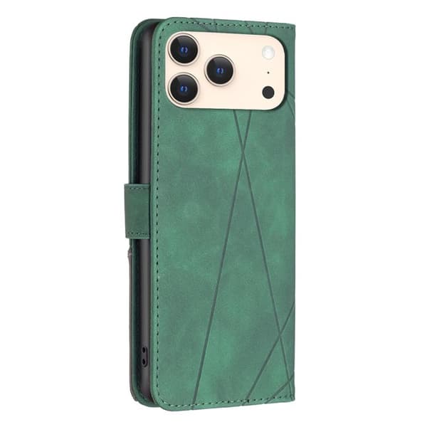 iPhone 18 Pro Max / iPhone 17 Pro Max Skal läderfodral med magnetisk spänne och rombisk textur Grön