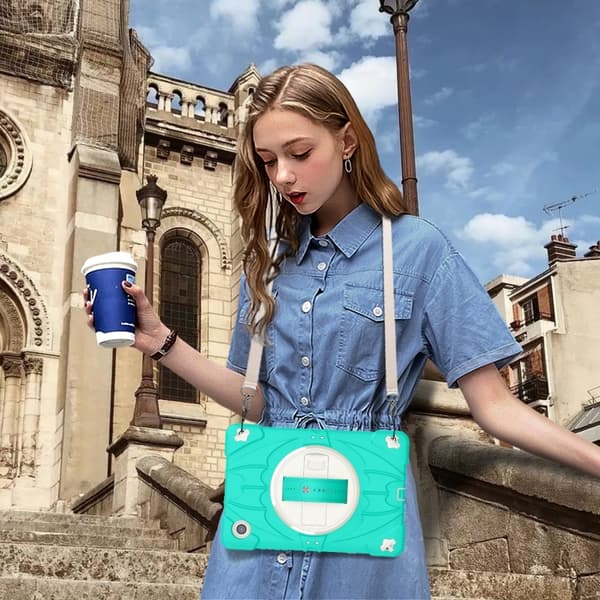 Samsung Galaxy Tab A8 Bat Hand Grip Ställning Tabletfodral Mintgrön Vit