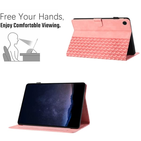 Samsung Galaxy Tab A9 / A11 Prägla Läderfodral för Surfplatta Rosa