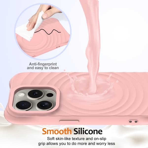 iPhone 16 Pro Max Wave Texture MagSafe Magnetisk Flytande Silikon Skal Rosa