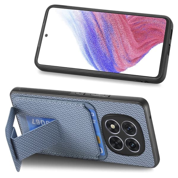 Redmi Note 14 5G - Kolfiber Kortfodral med Fällbart Ställ Blå
