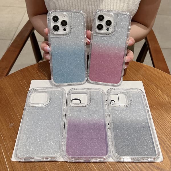 iPhone 16 Pro Max Skal TPU + PC med Glittrande Papper - Fullt Skyddande Mobilskal Grå