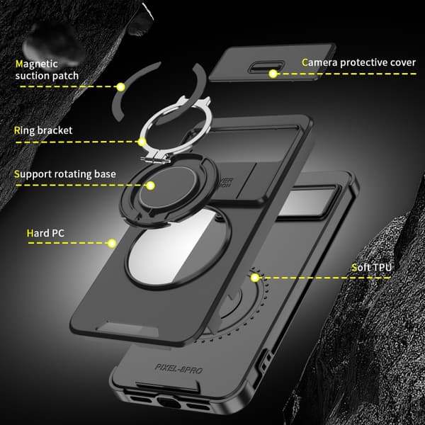 för Pixel 10 Pro XL Skal med Sliding Camshield Ring Holder Rosa