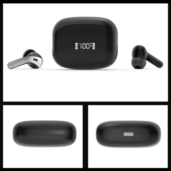 Trådlös digital display Bluetooth-hörlurar med touch-funktion Svart
