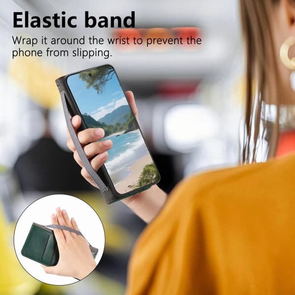iPhone 18 Pro Max / iPhone 17 Pro Max Skal Läderfodral med Elastisk Handledsrem och Magnetisk Sugkraft Grön