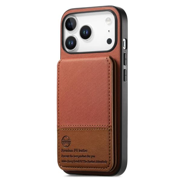 iPhone 18 Pro / iPhone 17 Pro Skal - Twilltyg Läder Vertikal Flip RFID Kortficka Brun