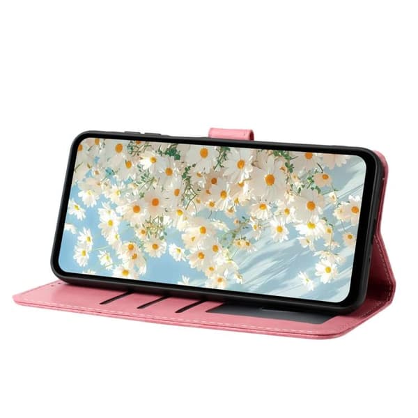 iPhone 17 Pro Skal läderfodral med Daisy Prägling Rosa