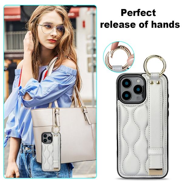 iPhone 16 Pro Skal med Handledsrem - Non-slip Full Coverage PU Skydd Silver