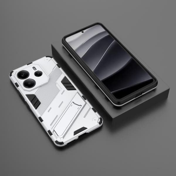 Redmi Note 14 4G - Punk Armor 2 i 1 PC + TPU Mobilskal med Ställ, Vit