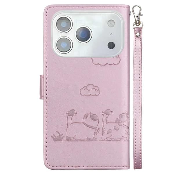 iPhone 18 Pro / iPhone 17 Pro Skal läderfodral med söta katter Roséguld