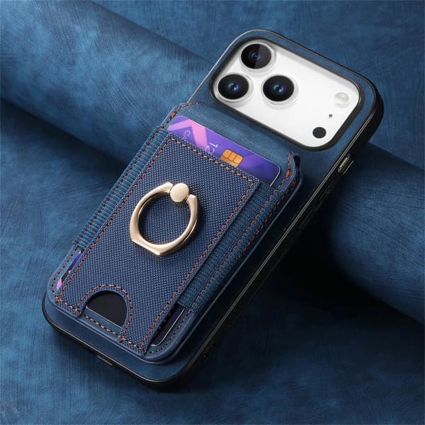 iPhone 18 Pro Max / iPhone 17 Pro Max Skal läderfodral med retro delbart magnetiskt stativ och kortfack Blå