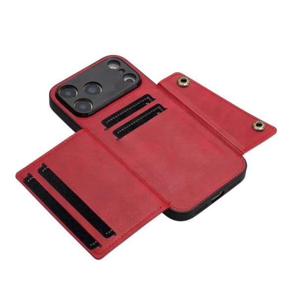 iPhone 18 Pro Max / iPhone 17 Pro Max Skal med Dubbel Spänne och Kortfack, Magnetisk Röd
