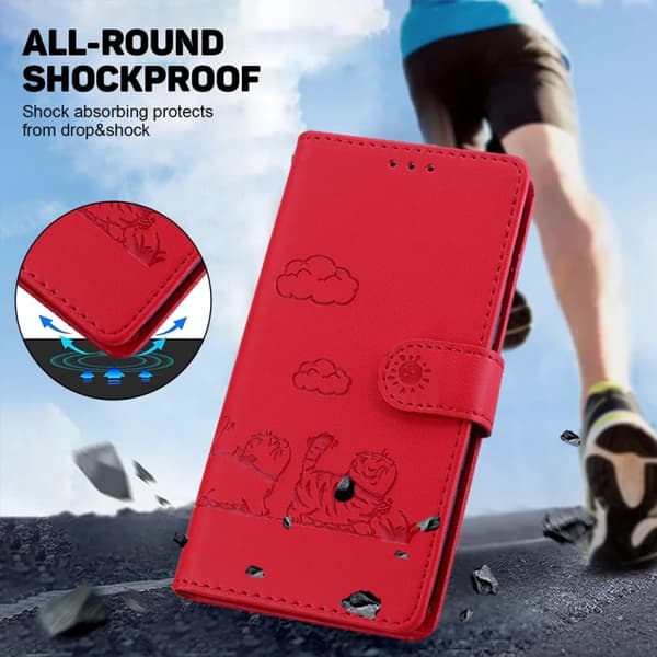 Redmi Note 14 Pro / Note 14 Pro+ 5G Söt Katt RFID Läder fodral Röd