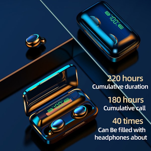 F9-5C LED-ljus + digital display brusreducerande Bluetooth-hörlurar med handrem Svart