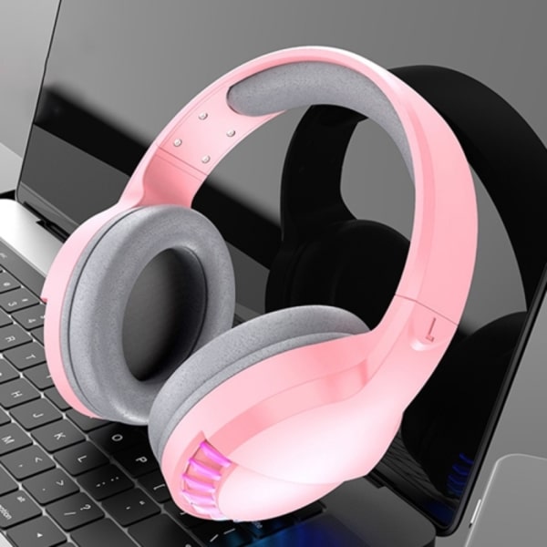 SH33 Bluetooth Trådlös Dubbel-läge RGB Headset Mobiltelefon Tung Bas Brusreducerande Gaming Headset Rosa
