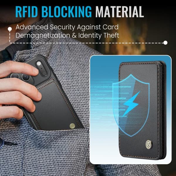 iPhone 18 Pro Max / iPhone 17 Pro Max Skal läderfodral JEEHOOD Business Magnetisk Stil RFID Svart