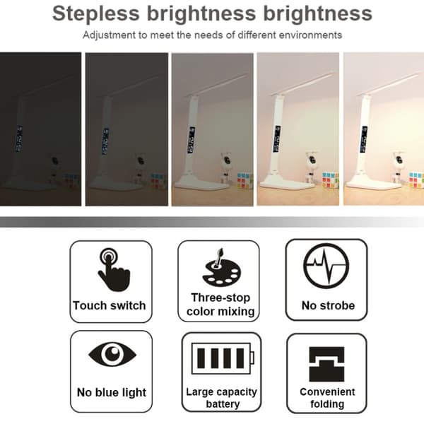 LED Intelligent Digital Display Fällbar Skrivbordslampa - Laddning 2000mAh