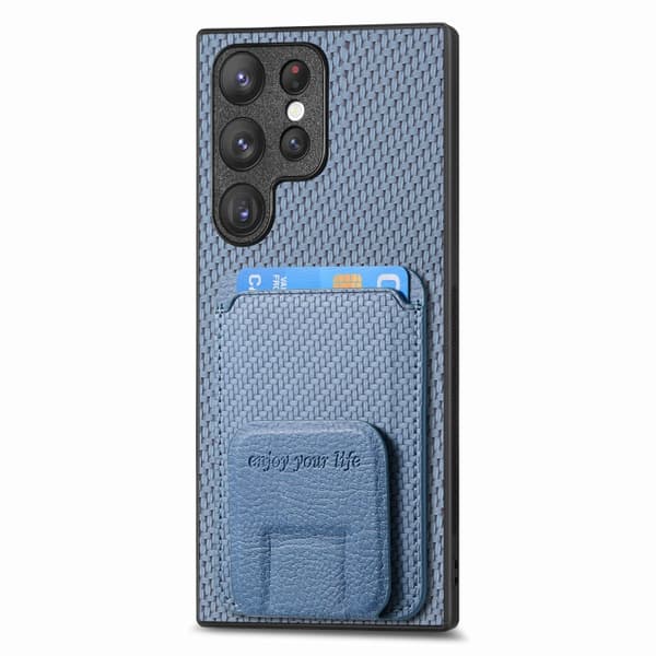 Samsung Galaxy S20 FE Skal i Kolfiber med Kortficka och Fällbart Ställ Blå