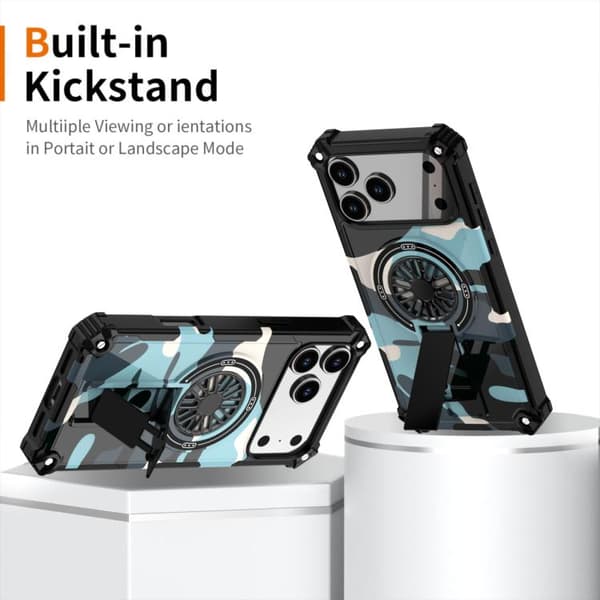 iPhone 18 Pro / iPhone 17 Pro Camouflage Kickstand Rotating Shaft MagSafe Skal Ljusgröna grenar