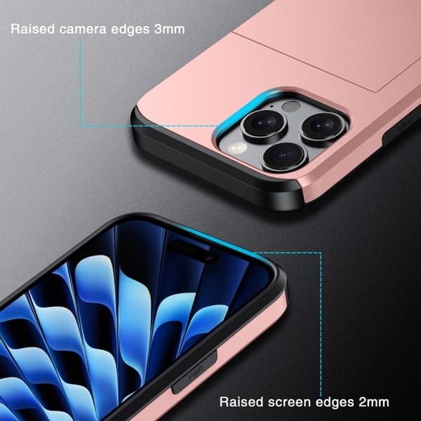 iPhone 16 Pro Shockproof Armor Skal med Kortfack Roséguld