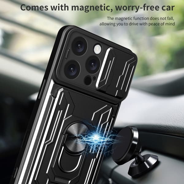 iPhone 16 Pro Skal med Sliding Camshield och Kortfack - TPU+PC Material Röd