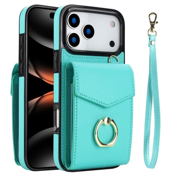 iPhone 18 Pro Max / iPhone 17 Pro Max Skal med Ringhållare och RFID-kortfack Mintgrön
