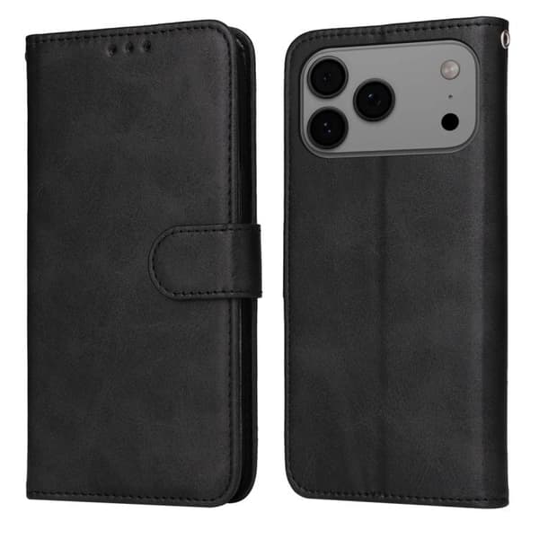 iPhone 18 Pro Max / iPhone 17 Pro Max Skal Läderfodral - Klassisk Kalvskinnstextur Svart