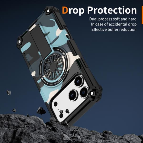 iPhone 18 Pro Max / iPhone 17 Pro Max Camouflage Kickstand Rotating Shaft MagSafe Skal Ljusgröna grenar
