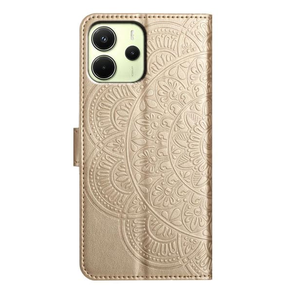 Redmi Note 14 4G - Blommig Prägad Läderfodral Guld