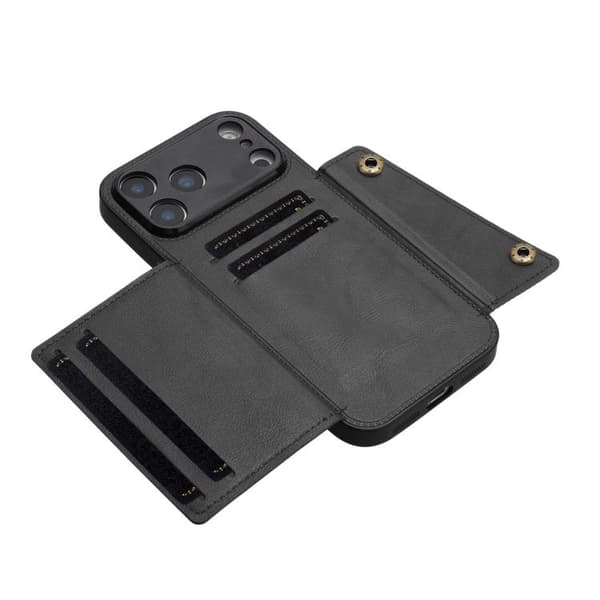 iPhone 18 Pro / iPhone 17 Pro Skal med Dubbel Spänne och Kortfack Svart