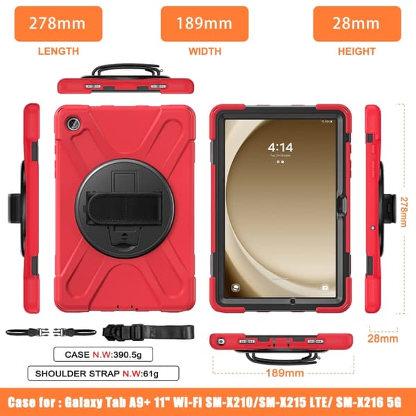 Samsung Galaxy Tab A9+ / A11+ Rotationshandtag TPU + PC Tabletfodral Röd