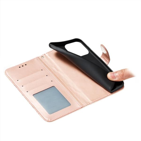 iPhone 17 Pro Max Skal läderfodral med solmandala präglad Roséguld