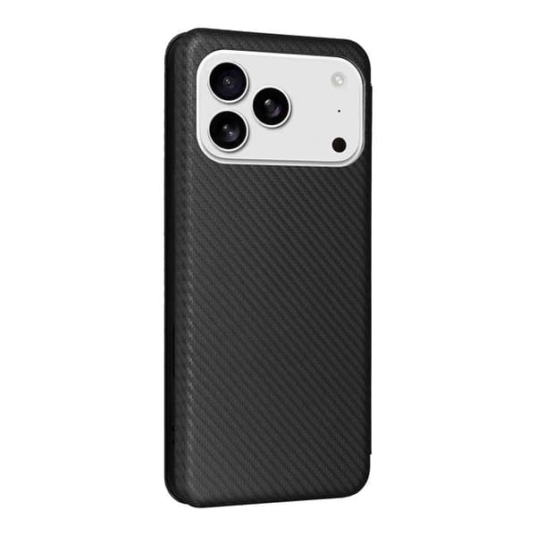 iPhone 18 Pro / iPhone 17 Pro Skal läderfodral med kolfibertextur Svart
