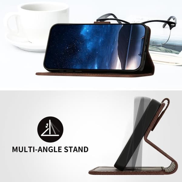 iPhone 18 Pro Max / iPhone 17 Pro Max Skal läderfodral med rutigt fjärilsprägling och lanyard Kaffe