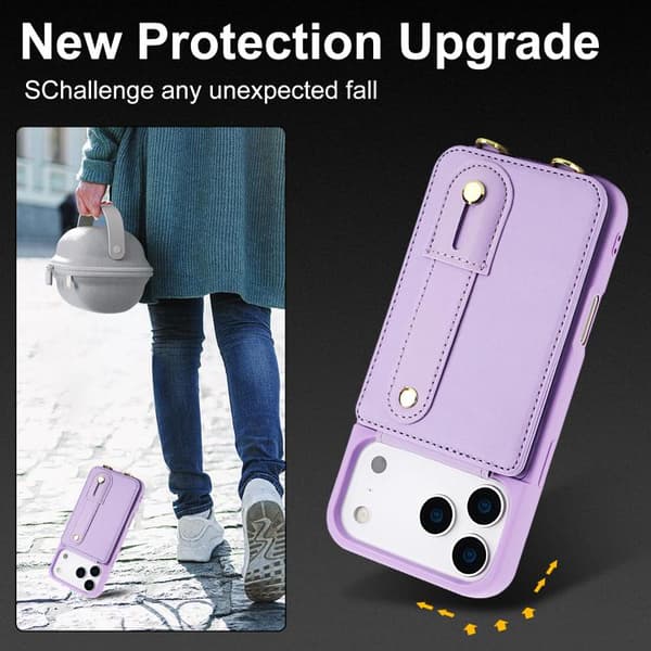 iPhone 18 Pro Max / iPhone 17 Pro Max Skal med Vertikal Flip och Lång Lanyard Purpur