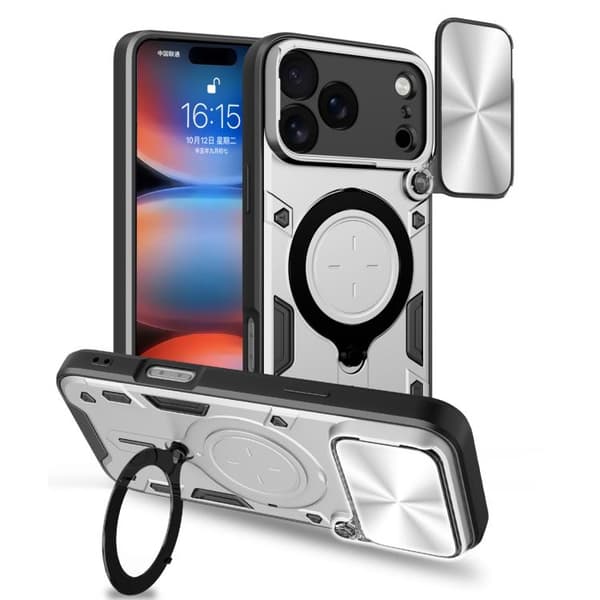 iPhone 18 Pro Max / iPhone 17 Pro Max Skal med CD-textur och magnetisk hållare Silver
