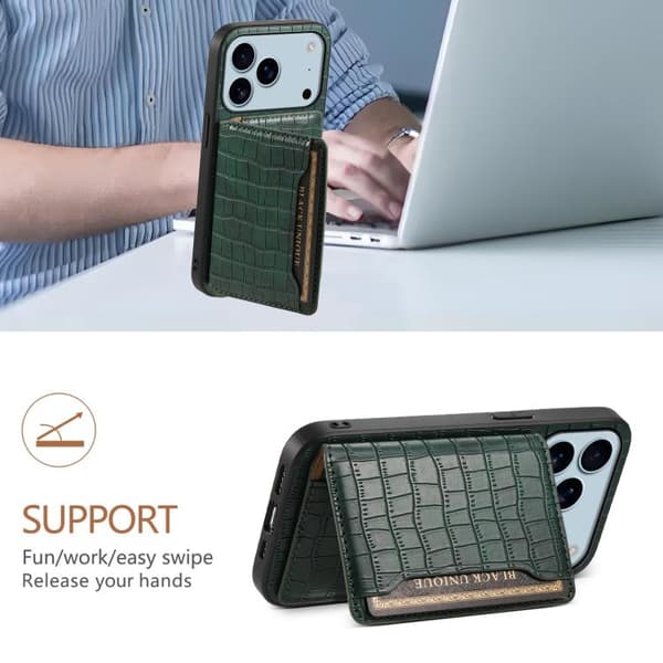 iPhone 18 Pro Max / iPhone 17 Pro Max Skal med Krokodiltextur och Fullt Skyddande Design Grön