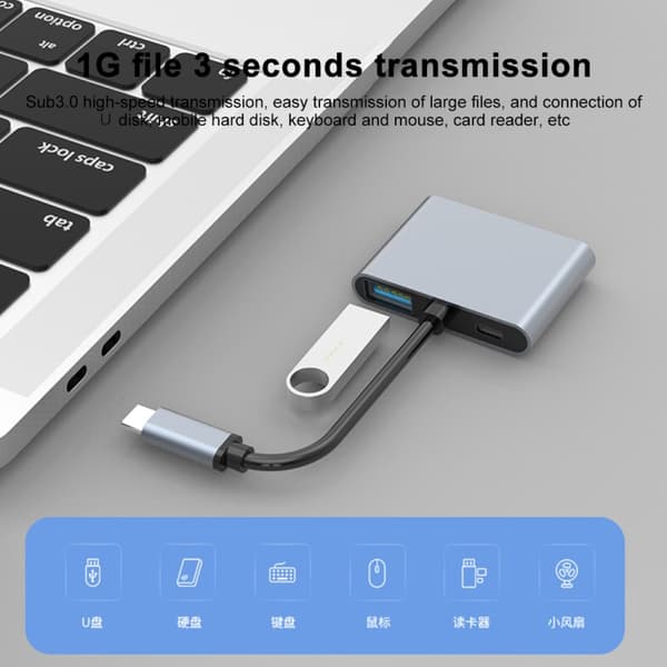 4-i-1 Multifunktionell USB-C / Typ-C till PD USB-C / Typ-C + USB 3.0 + Dubbel HDMI Hub Dockningsstation (Vit)
