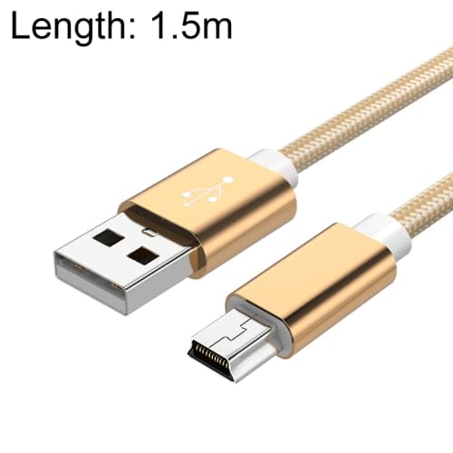 5 st Mini USB till USB A vävd data-/laddningskabel för MP3, kamera, bil DVR, längd: 1,5 m Guld