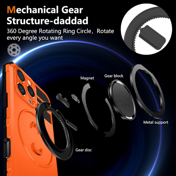 iPhone 16 Pro Max Rotating Magnetisk Hållare Skal Orange