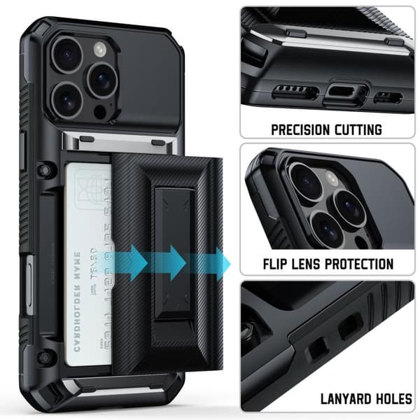 iPhone 16 Pro Max Skal - Hybrid TPU Combo Telefonfodral med Kortfack Mörkgrå