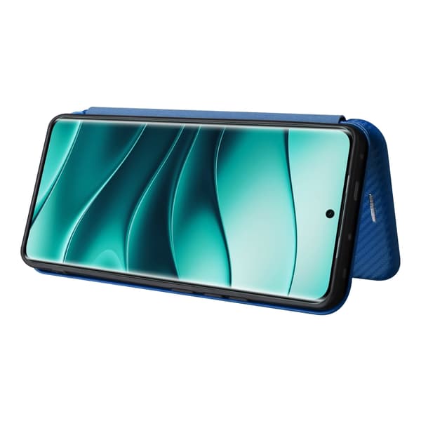 Redmi Note 14 Pro 4G Global - Flip Läderfodral med Kolfibertextur Blå