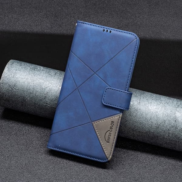 Redmi Note 14 5G - Magnetisk Spänne med Rhombus Textur Läderfodral Blå