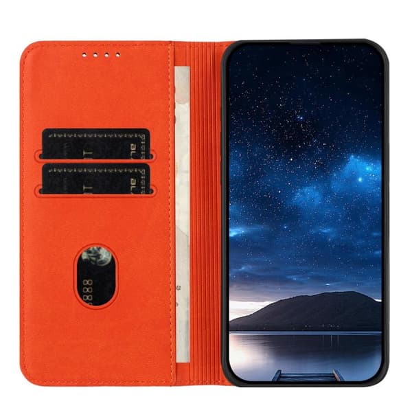 iPhone 18 Pro Max / iPhone 17 Pro Max Skal Läderfodral med Stark Magnet och Frostad Yta Orange