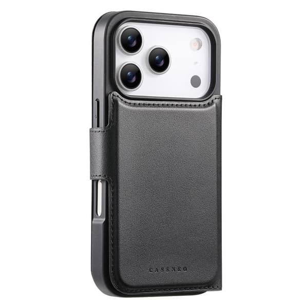 iPhone 18 Pro / iPhone 17 Pro Skal Läderfodral med Neo Finger Grip Rem MagSafe Svart